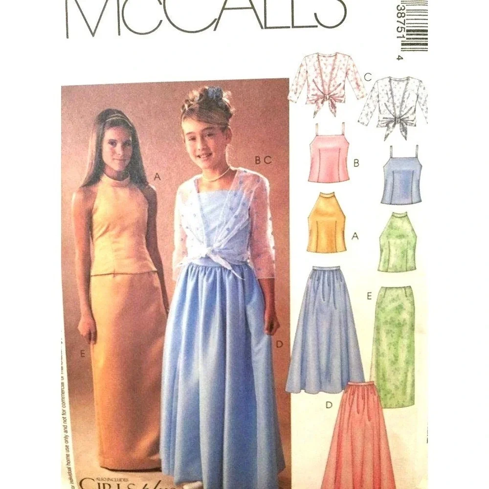 McCall's Sewing Pattern 3875 Top Cover Ups Skirts Girls Size 10 1/2 - 16 1/2